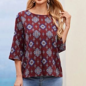 Emery Rose | Burgundy 3/4 Sleeve Blouse